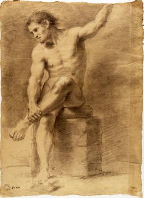 Pedrini Filippo-Studio frontale di nudo virile seduto, con le gambe accavallate